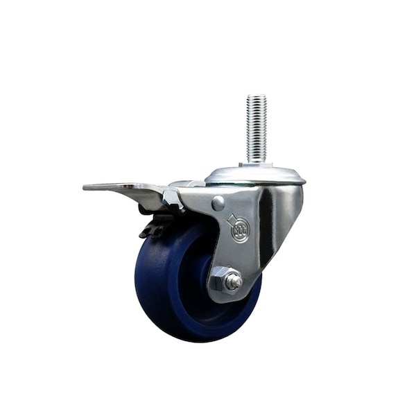 3 Inch Solid Polyurethane Wheel Swivel 58 Inch Threaded Stem Caster Total Lock Brake SCC